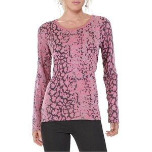 ATM Womens Pink Leopard Camo Watermark Tee Pullover Distressed Long Sleeve Top
